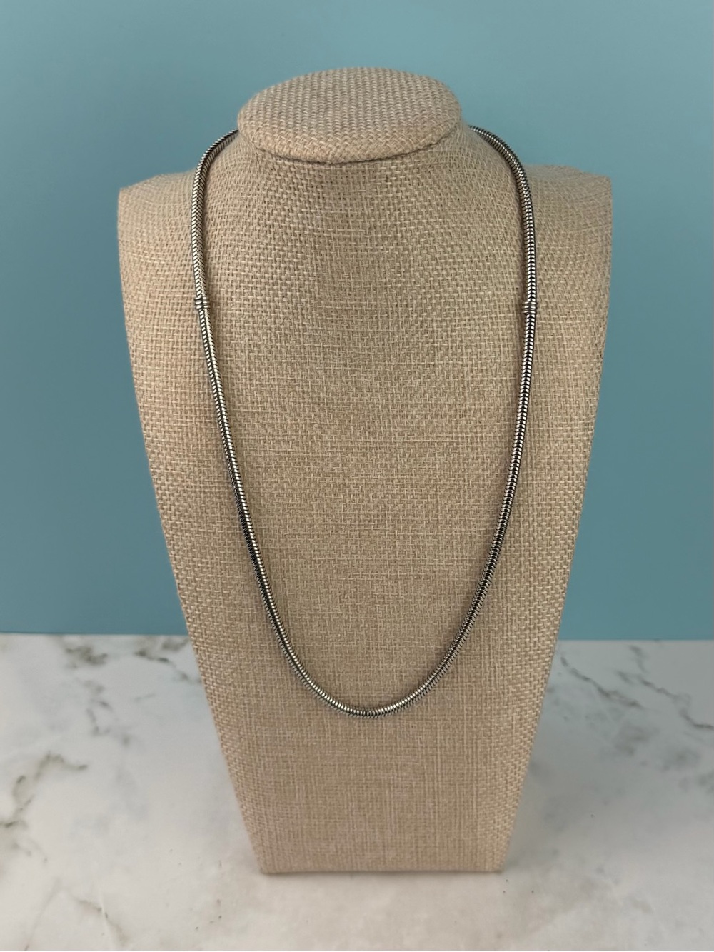 Stainless Steel Snake Chain Charm Necklace 18” Pave Crystal Magnetic Clasp